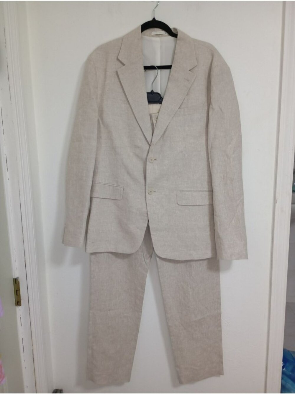 Zara Mens Suit Jacket 42 Pants 32 100% Linen Beige Made In Morocco